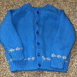 Vintage Kids Hand Knitted Blue Dinosaur Sweater
